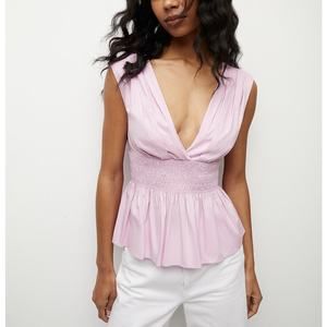 VERONICA BEARD Evra V-neck Top Womens 14 Purple Smock Waist Peplum Boho Beach